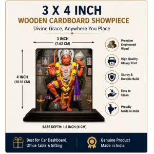 Car Dashboard Hanuman Wooden Photo Stand  3x4 Inches, Compact & Stylish Spiritual Display For Car, Home & Office (Pack Of 1) (F48689)