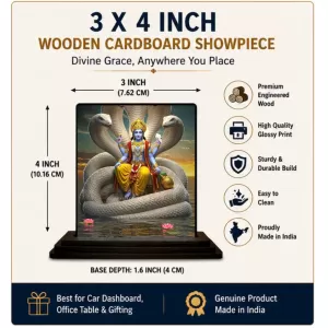 Car Dashboard Lord Vishnu Wooden Photo Stand 3x4 Inches, Compact & Stylish Spiritual Display For Car, Home & Office (Pack Of 1) (F48690) Car Dashboard Lord Vishnu Wooden Photo Stand 3x4 Inches, Compact & Stylish Spiritual Display For Car, Home & Office (Pack Of 1) (F48690)