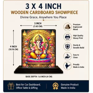 Car Dashboard Lord Ganesha Wooden Photo Stand 3x4 Inches, Compact & Stylish Spiritual Display For Car, Home & Office (Pack Of 1) (F48694) Car Dashboard Lord Ganesha Wooden Photo Stand 3x4 Inches, Compact & Stylish Spiritual Display For Car, Home & Office (Pack Of 1) (F48694)