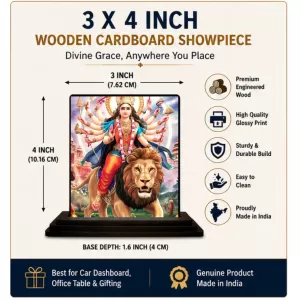 Car Dashboard Goddess Durga Wooden Photo Stand 3x4 Inches, Compact & Stylish Spiritual Display For Car, Home & Office (Pack Of 1) (F48701) Car Dashboard Goddess Durga Wooden Photo Stand 3x4 Inches, Compact & Stylish Spiritual Display For Car, Home & Office (Pack Of 1) (F48701)