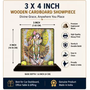 Car Dashboard Shree Krishna Wooden Photo Stand 3x4 Inches, Compact & Stylish Spiritual Display For Car, Home & Office (Pack Of 1) (F48720) Car Dashboard Shree Krishna Wooden Photo Stand 3x4 Inches, Compact & Stylish Spiritual Display For Car, Home & Office (Pack Of 1) (F48720)
