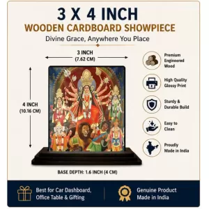 Car Dashboard Goddess Durga Wooden Photo Stand 3x4 Inches, Compact & Stylish Spiritual Display For Car, Home & Office (Pack Of 1) (F48746) Car Dashboard Goddess Durga Wooden Photo Stand 3x4 Inches, Compact & Stylish Spiritual Display For Car, Home & Office (Pack Of 1) (F48746)