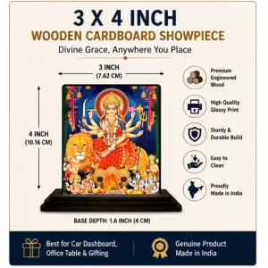 Car Dashboard Goddess Durga Wooden Photo Stand 3x4 Inches, Compact & Stylish Spiritual Display For Car, Home & Office (Pack Of 1) (F48751) Car Dashboard Goddess Durga Wooden Photo Stand 3x4 Inches, Compact & Stylish Spiritual Display For Car, Home & Office (Pack Of 1) (F48751)