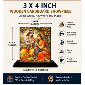 Car Dashboard Shree Krishna And Shree Radha Wooden Photo Stand 3x4 Inches, Compact & Stylish Spiritual Display For Car, Home & Office (Pack Of 1) (F48771) Car Dashboard Shree Krishna And Shree Radha Wooden Photo Stand 3x4 Inches, Compact & Stylish Spiritual Display For Car, Home & Office (Pack Of 1) (F48771)