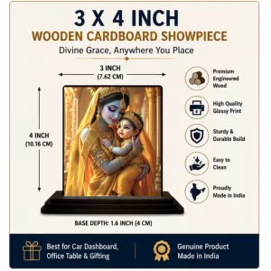 Car Dashboard Yashoda And Krishna Wooden Photo Stand  3x4 Inches, Compact & Stylish Spiritual Display For Car, Home & Office (Pack Of 1) (F48774)