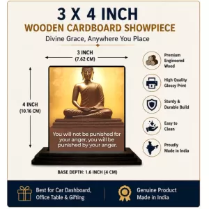 Car Dashboard Gautama Buddha Wooden Photo Stand 3x4 Inches, Compact & Stylish Spiritual Display For Car, Home & Office (Pack Of 1) (F48818) Car Dashboard Gautama Buddha Wooden Photo Stand 3x4 Inches, Compact & Stylish Spiritual Display For Car, Home & Office (Pack Of 1) (F48818)