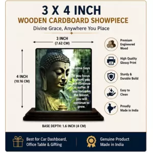 Car Dashboard Gautama Buddha Wooden Photo Stand 3x4 Inches, Compact & Stylish Spiritual Display For Car, Home & Office (Pack Of 1) (F48824) Car Dashboard Gautama Buddha Wooden Photo Stand 3x4 Inches, Compact & Stylish Spiritual Display For Car, Home & Office (Pack Of 1) (F48824)