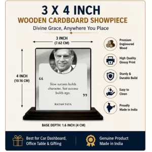 Car Dashboard Shree Ratan Tata Wooden Photo Stand 3x4 Inches, Compact & Stylish Spiritual Display For Car, Home & Office (Pack Of 1) (F48841) Car Dashboard Shree Ratan Tata Wooden Photo Stand 3x4 Inches, Compact & Stylish Spiritual Display For Car, Home & Office (Pack Of 1) (F48841)