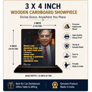 Car Dashboard Shree Ratan Tata Wooden Photo Stand 3x4 Inches, Compact & Stylish Spiritual Display For Car, Home & Office (Pack Of 1) (F48842) Car Dashboard Shree Ratan Tata Wooden Photo Stand 3x4 Inches, Compact & Stylish Spiritual Display For Car, Home & Office (Pack Of 1) (F48842)