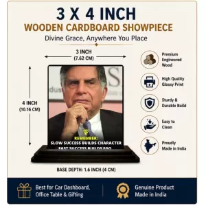 Car Dashboard Shree Ratan Tata Wooden Photo Stand 3x4 Inches, Compact & Stylish Spiritual Display For Car, Home & Office (Pack Of 1) (F48843) Car Dashboard Shree Ratan Tata Wooden Photo Stand 3x4 Inches, Compact & Stylish Spiritual Display For Car, Home & Office (Pack Of 1) (F48843)