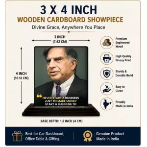 Car Dashboard Shree Ratan Tata Wooden Photo Stand 3x4 Inches, Compact & Stylish Spiritual Display For Car, Home & Office (Pack Of 1) (F48844) Car Dashboard Shree Ratan Tata Wooden Photo Stand 3x4 Inches, Compact & Stylish Spiritual Display For Car, Home & Office (Pack Of 1) (F48844)