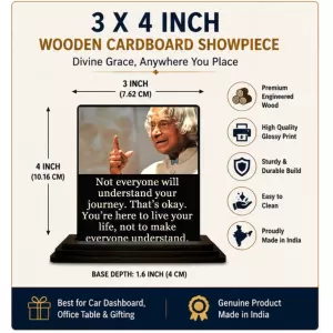 Car Dashboard Abdul Kalam Wooden Photo Stand 3x4 Inches, Compact & Stylish Spiritual Display For Car, Home & Office (Pack Of 1) (F48913) Car Dashboard Abdul Kalam Wooden Photo Stand 3x4 Inches, Compact & Stylish Spiritual Display For Car, Home & Office (Pack Of 1) (F48913)
