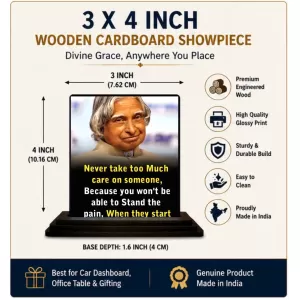 Car Dashboard Abdul Kalam Wooden Photo Stand  3x4 Inches, Compact & Stylish Spiritual Display For Car, Home & Office (Pack Of 1) (F48919)