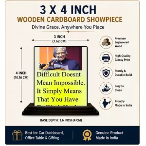 Car Dashboard Abdul Kalam Wooden Photo Stand  3x4 Inches, Compact & Stylish Spiritual Display For Car, Home & Office (Pack Of 1) (F48922)