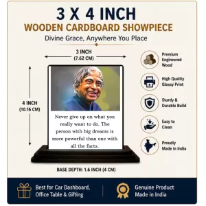 Car Dashboard Abdul Kalam Wooden Photo Stand  3x4 Inches, Compact & Stylish Spiritual Display For Car, Home & Office (Pack Of 1) (F48925)