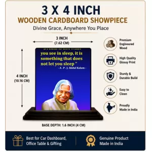 Car Dashboard A. P. J. Abdul Kalam Wooden Photo Stand 3x4 Inches, Compact & Stylish Spiritual Display For Car, Home & Office (Pack Of 1) (F48926) Car Dashboard A. P. J. Abdul Kalam Wooden Photo Stand 3x4 Inches, Compact & Stylish Spiritual Display For Car, Home & Office (Pack Of 1) (F48926)