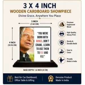Car Dashboard Abdul Kalam Wooden Photo Stand  3x4 Inches, Compact & Stylish Spiritual Display For Car, Home & Office (Pack Of 1) (F48927)