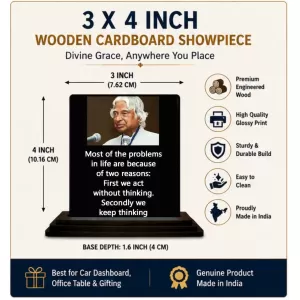 Car Dashboard Abdul Kalam Wooden Photo Stand  3x4 Inches, Compact & Stylish Spiritual Display For Car, Home & Office (Pack Of 1) (F48928)