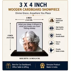 Car Dashboard Abdul Kalam Wooden Photo Stand 3x4 Inches, Compact & Stylish Spiritual Display For Car, Home & Office (Pack Of 1) (F48930) Car Dashboard Abdul Kalam Wooden Photo Stand 3x4 Inches, Compact & Stylish Spiritual Display For Car, Home & Office (Pack Of 1) (F48930)