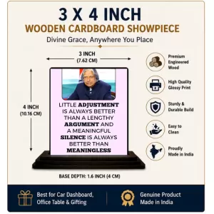 Car Dashboard Abdul Kalam Wooden Photo Stand 3x4 Inches, Compact & Stylish Spiritual Display For Car, Home & Office (Pack Of 1) (F48931) Car Dashboard Abdul Kalam Wooden Photo Stand 3x4 Inches, Compact & Stylish Spiritual Display For Car, Home & Office (Pack Of 1) (F48931)