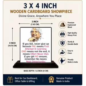Car Dashboard Abdul Kalam Wooden Photo Stand 3x4 Inches, Compact & Stylish Spiritual Display For Car, Home & Office (Pack Of 1) (F48945) Car Dashboard Abdul Kalam Wooden Photo Stand 3x4 Inches, Compact & Stylish Spiritual Display For Car, Home & Office (Pack Of 1) (F48945)