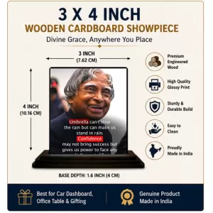 Car Dashboard Abdul Kalam Wooden Photo Stand 3x4 Inches, Compact & Stylish Spiritual Display For Car, Home & Office (Pack Of 1) (F48947) Car Dashboard Abdul Kalam Wooden Photo Stand 3x4 Inches, Compact & Stylish Spiritual Display For Car, Home & Office (Pack Of 1) (F48947)