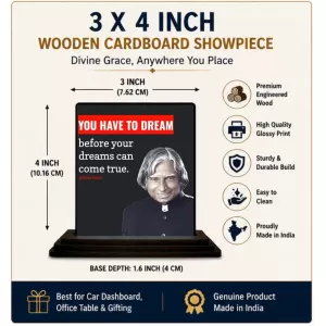 Car Dashboard Abdul Kalam Wooden Photo Stand 3x4 Inches, Compact & Stylish Spiritual Display For Car, Home & Office (Pack Of 1) (F48949) Car Dashboard Abdul Kalam Wooden Photo Stand 3x4 Inches, Compact & Stylish Spiritual Display For Car, Home & Office (Pack Of 1) (F48949)