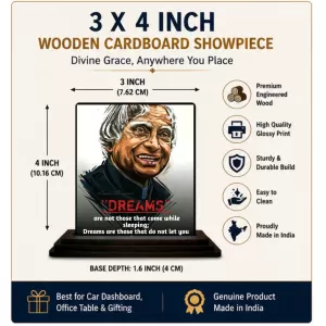 Car Dashboard Abdul Kalam Wooden Photo Stand 3x4 Inches, Compact & Stylish Spiritual Display For Car, Home & Office (Pack Of 1) (F48950) Car Dashboard Abdul Kalam Wooden Photo Stand 3x4 Inches, Compact & Stylish Spiritual Display For Car, Home & Office (Pack Of 1) (F48950)