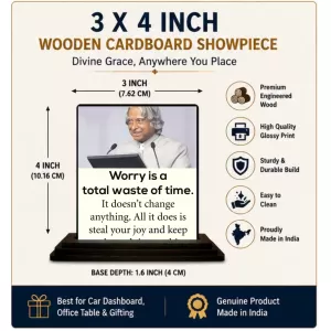 Car Dashboard Abdul Kalam Wooden Photo Stand 3x4 Inches, Compact & Stylish Spiritual Display For Car, Home & Office (Pack Of 1) (F48960) Car Dashboard Abdul Kalam Wooden Photo Stand 3x4 Inches, Compact & Stylish Spiritual Display For Car, Home & Office (Pack Of 1) (F48960)