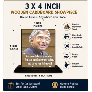 Car Dashboard Abdul Kalam Wooden Photo Stand 3x4 Inches, Compact & Stylish Spiritual Display For Car, Home & Office (Pack Of 1) (F48961) Car Dashboard Abdul Kalam Wooden Photo Stand 3x4 Inches, Compact & Stylish Spiritual Display For Car, Home & Office (Pack Of 1) (F48961)
