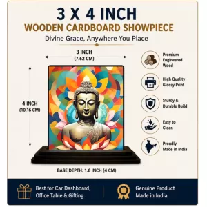 Car Dashboard The Buddha Wooden Photo Stand  3x4 Inches, Compact & Stylish Spiritual Display For Car, Home & Office (Pack Of 1) (F48966)