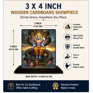 Car Dashboard Vishnu Wooden Photo Stand  3x4 Inches, Compact & Stylish Spiritual Display For Car, Home & Office (Pack Of 1) (F48972)