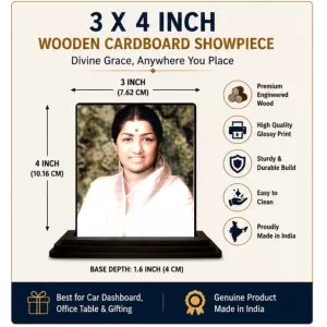 Car Dashboard Lata Mangeshkar Wooden Photo Stand 3x4 Inches, Compact & Stylish Spiritual Display For Car, Home & Office (Pack Of 1) (F48982) Car Dashboard Lata Mangeshkar Wooden Photo Stand 3x4 Inches, Compact & Stylish Spiritual Display For Car, Home & Office (Pack Of 1) (F48982)