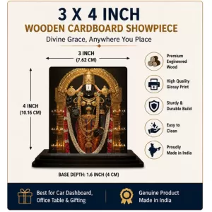 Car Dashboard Venkateswara Wooden Photo Stand  3x4 Inches, Compact & Stylish Spiritual Display For Car, Home & Office (Pack Of 1) (F48989)