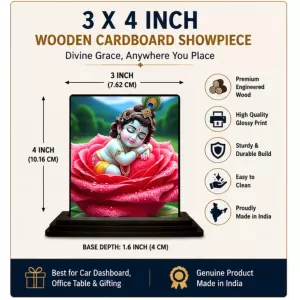 Car Dashboard Lord Shree Krishna Wooden Photo Stand 3x4 Inches, Compact & Stylish Spiritual Display For Car, Home & Office (Pack Of 1) (F48991) Car Dashboard Lord Shree Krishna Wooden Photo Stand 3x4 Inches, Compact & Stylish Spiritual Display For Car, Home & Office (Pack Of 1) (F48991)