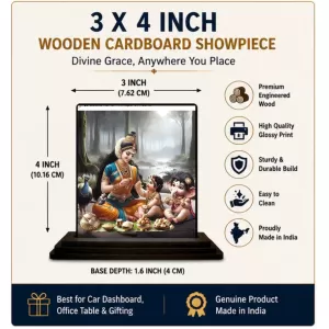Car Dashboard Yashoda And Shree Krishna Wooden Photo Stand  3x4 Inches, Compact & Stylish Spiritual Display For Car, Home & Office (Pack Of 1) (F48996)