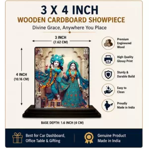 Car Dashboard Shree Krishna And Shree Radha Wooden Photo Stand 3x4 Inches, Compact & Stylish Spiritual Display For Car, Home & Office (Pack Of 1) (F49001) Car Dashboard Shree Krishna And Shree Radha Wooden Photo Stand 3x4 Inches, Compact & Stylish Spiritual Display For Car, Home & Office (Pack Of 1) (F49001)