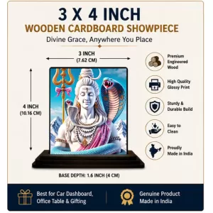 Car Dashboard Lord Shiva Wooden Photo Stand  3x4 Inches, Compact & Stylish Spiritual Display For Car, Home & Office (Pack Of 1) (F49004)