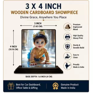 Car Dashboard Krishna Wooden Photo Stand 3x4 Inches, Compact & Stylish Spiritual Display For Car, Home & Office (Pack Of 1) (F49009) Car Dashboard Krishna Wooden Photo Stand 3x4 Inches, Compact & Stylish Spiritual Display For Car, Home & Office (Pack Of 1) (F49009)