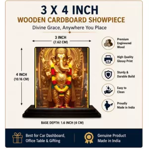 Car Dashboard Lord Ganesha Wooden Photo Stand 3x4 Inches, Compact & Stylish Spiritual Display For Car, Home & Office (Pack Of 1) (F49010) Car Dashboard Lord Ganesha Wooden Photo Stand 3x4 Inches, Compact & Stylish Spiritual Display For Car, Home & Office (Pack Of 1) (F49010)