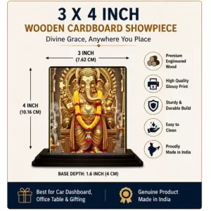 Car Dashboard Lord Ganesha Wooden Photo Stand  3x4 Inches, Compact & Stylish Spiritual Display For Car, Home & Office (Pack Of 1) (F49012)