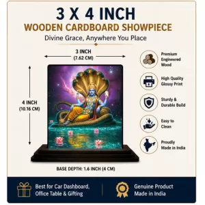 Car Dashboard Vishnu Wooden Photo Stand  3x4 Inches, Compact & Stylish Spiritual Display For Car, Home & Office (Pack Of 1) (F49019)
