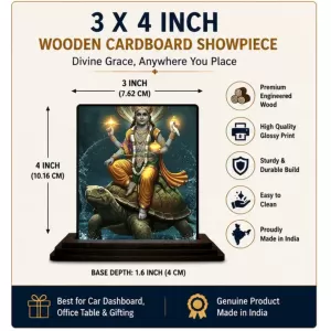 Car Dashboard Vishnu Wooden Photo Stand  3x4 Inches, Compact & Stylish Spiritual Display For Car, Home & Office (Pack Of 1) (F49030)