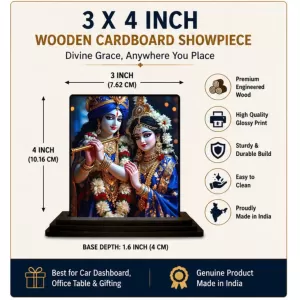 Car Dashboard Shree Krishna And Shree Radha Wooden Photo Stand 3x4 Inches, Compact & Stylish Spiritual Display For Car, Home & Office (Pack Of 1) (F49052) Car Dashboard Shree Krishna And Shree Radha Wooden Photo Stand 3x4 Inches, Compact & Stylish Spiritual Display For Car, Home & Office (Pack Of 1) (F49052)