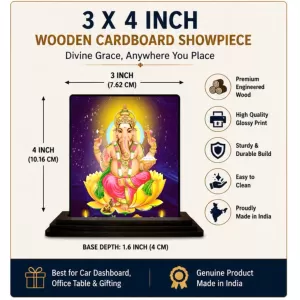 Car Dashboard Lord Ganesha Wooden Photo Stand  3x4 Inches, Compact & Stylish Spiritual Display For Car, Home & Office (Pack Of 1) (F49053)