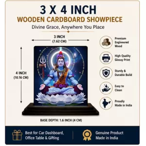 Car Dashboard Shiva Wooden Photo Stand  3x4 Inches, Compact & Stylish Spiritual Display For Car, Home & Office (Pack Of 1) (F49055)