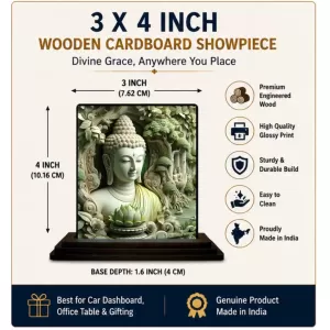 Car Dashboard Gautama Buddha Wooden Photo Stand 3x4 Inches, Compact & Stylish Spiritual Display For Car, Home & Office (Pack Of 1) (F49056) Car Dashboard Gautama Buddha Wooden Photo Stand 3x4 Inches, Compact & Stylish Spiritual Display For Car, Home & Office (Pack Of 1) (F49056)