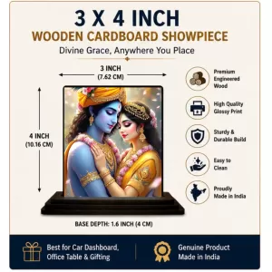 Car Dashboard Krishna And Radha Wooden Photo Stand  3x4 Inches, Compact & Stylish Spiritual Display For Car, Home & Office (Pack Of 1) (F49063)