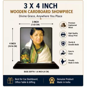 Car Dashboard Lata Mangeshkar Wooden Photo Stand 3x4 Inches, Compact & Stylish Spiritual Display For Car, Home & Office (Pack Of 1) (F49066) Car Dashboard Lata Mangeshkar Wooden Photo Stand 3x4 Inches, Compact & Stylish Spiritual Display For Car, Home & Office (Pack Of 1) (F49066)