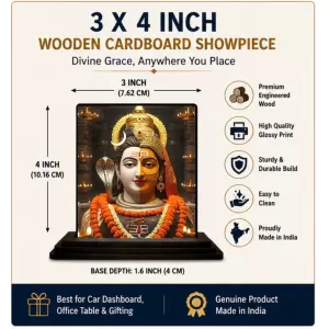 Car Dashboard Lord Shiva Wooden Photo Stand 3x4 Inches, Compact & Stylish Spiritual Display For Car, Home & Office (Pack Of 1) (F49073) Car Dashboard Lord Shiva Wooden Photo Stand 3x4 Inches, Compact & Stylish Spiritual Display For Car, Home & Office (Pack Of 1) (F49073)